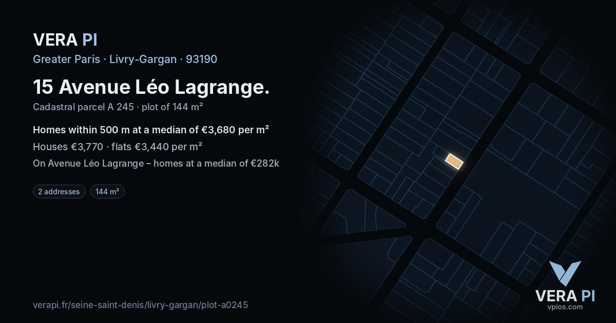 15 Avenue Léo Lagrange, Livry-Gargan at night – the plot lit, the parcels around coloured by the prices near them