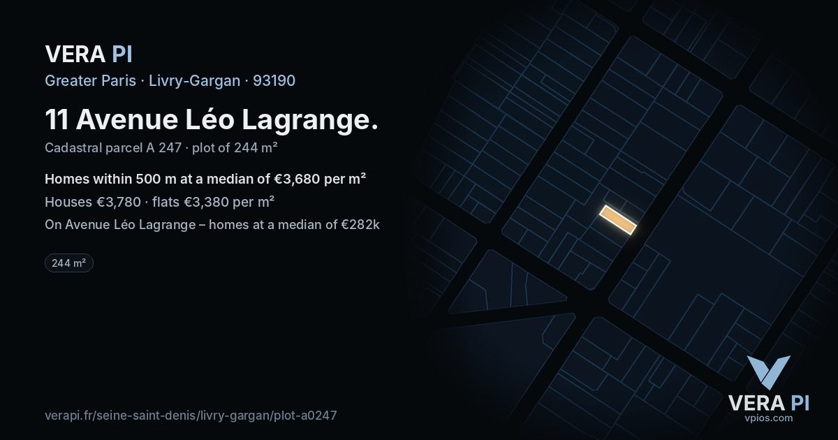 11 Avenue Léo Lagrange, Livry-Gargan at night – the plot lit, the parcels around coloured by the prices near them