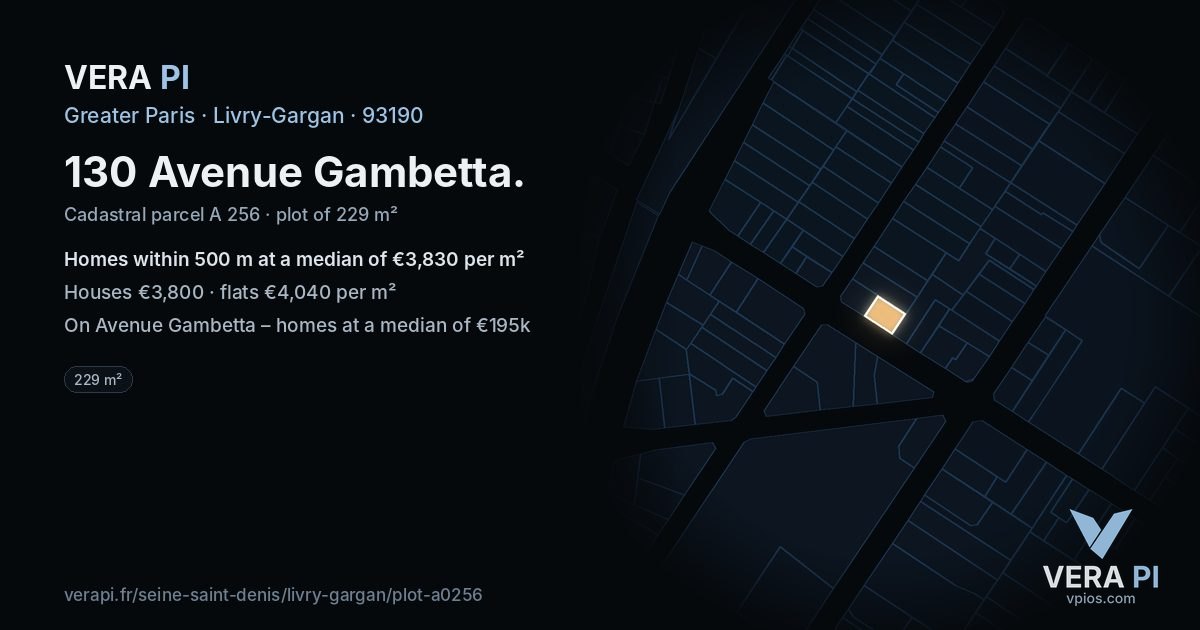130 Avenue Gambetta, Livry-Gargan at night – the plot lit, the parcels around coloured by the prices near them