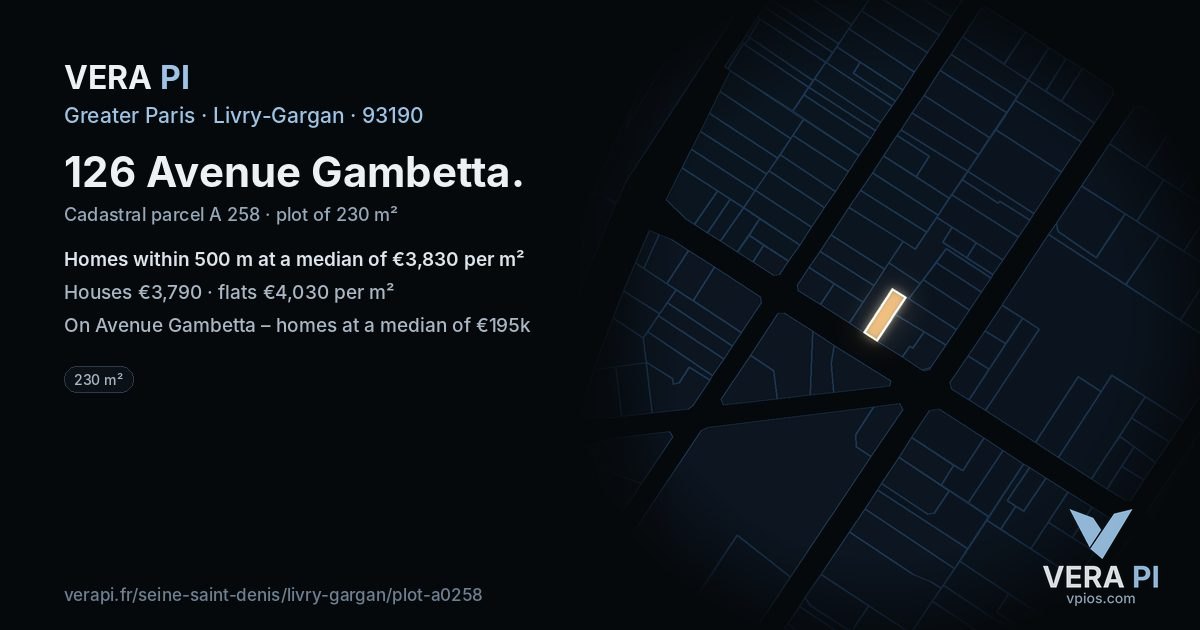 126 Avenue Gambetta, Livry-Gargan at night – the plot lit, the parcels around coloured by the prices near them