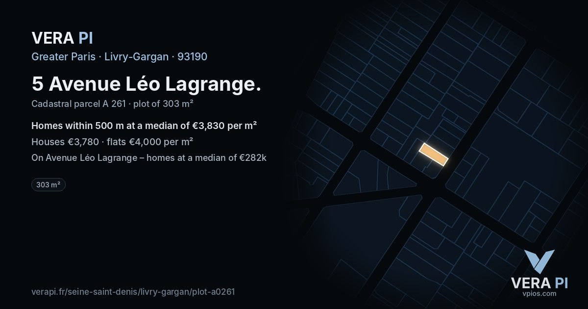 5 Avenue Léo Lagrange, Livry-Gargan at night – the plot lit, the parcels around coloured by the prices near them