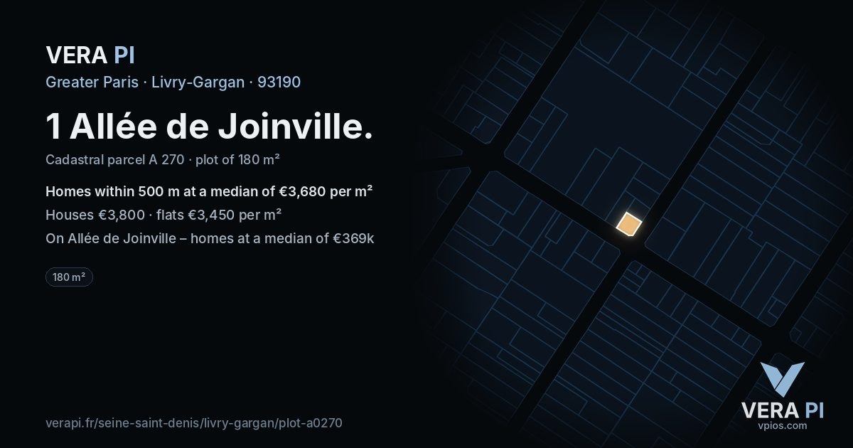 1 Allée de Joinville, Livry-Gargan at night – the plot lit, the parcels around coloured by the prices near them