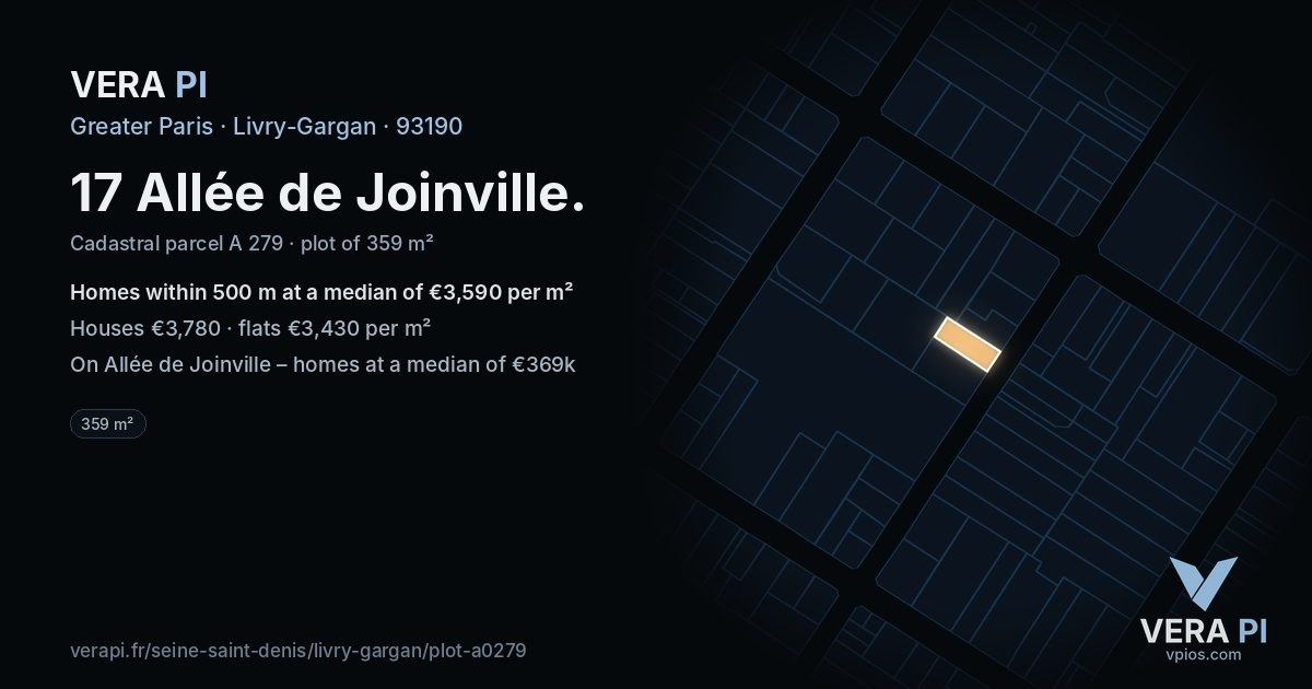 17 Allée de Joinville, Livry-Gargan at night – the plot lit, the parcels around coloured by the prices near them