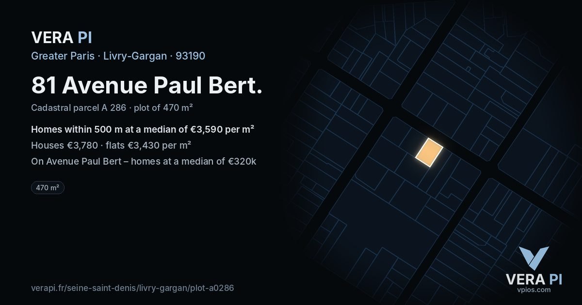 81 Avenue Paul Bert, Livry-Gargan at night – the plot lit, the parcels around coloured by the prices near them