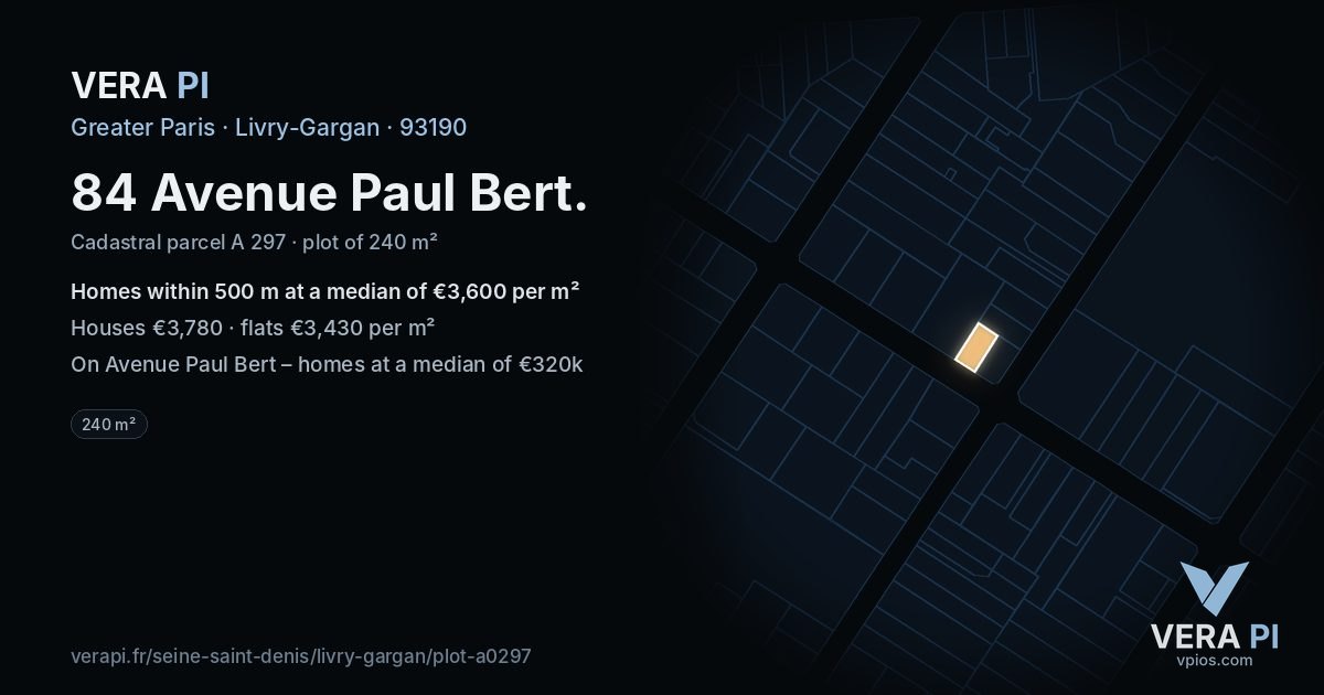 84 Avenue Paul Bert, Livry-Gargan at night – the plot lit, the parcels around coloured by the prices near them