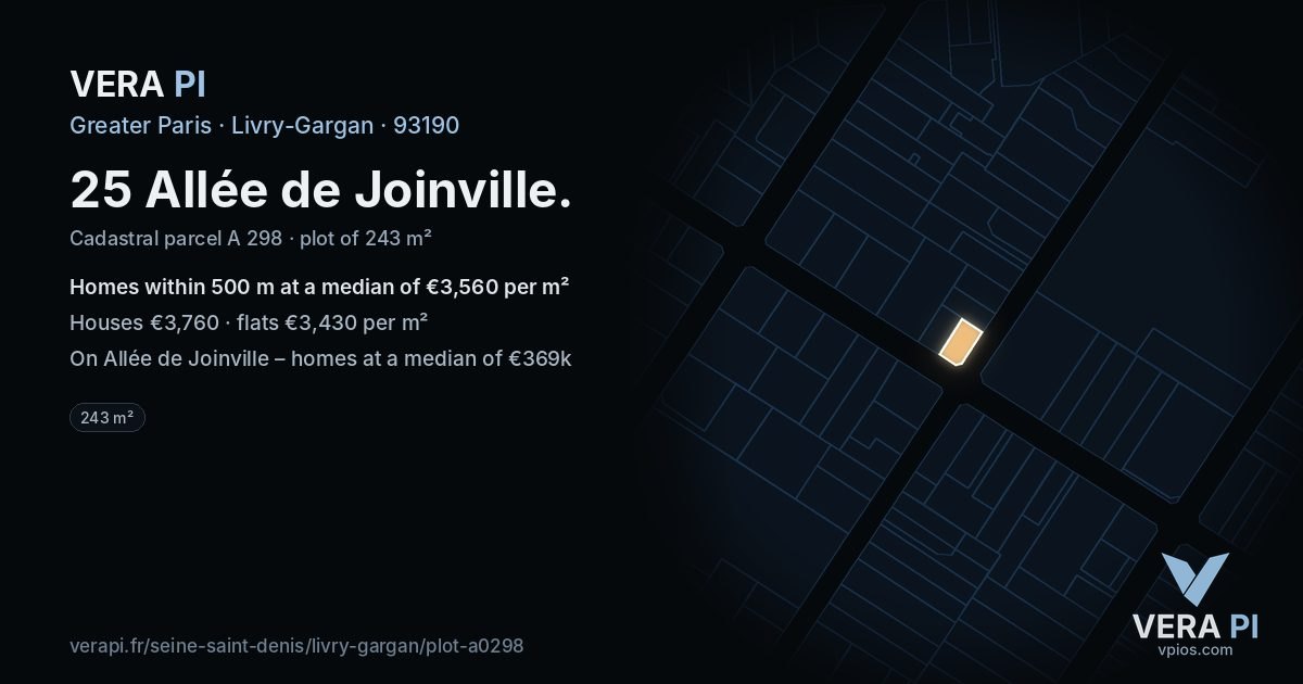 25 Allée de Joinville, Livry-Gargan at night – the plot lit, the parcels around coloured by the prices near them