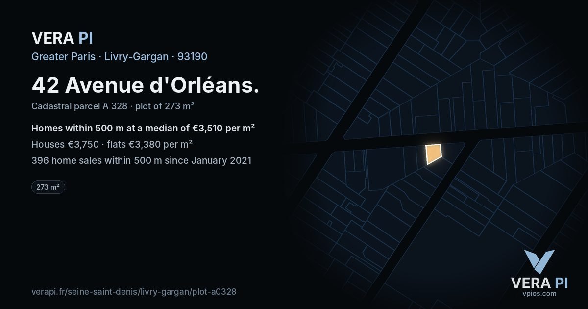 42 Avenue d'Orléans, Livry-Gargan at night – the plot lit, the parcels around coloured by the prices near them