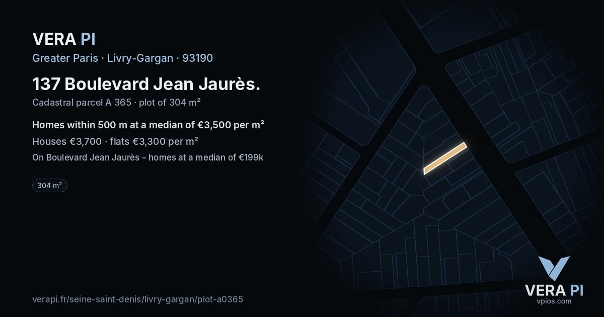 137 Boulevard Jean Jaurès, Livry-Gargan at night – the plot lit, the parcels around coloured by the prices near them