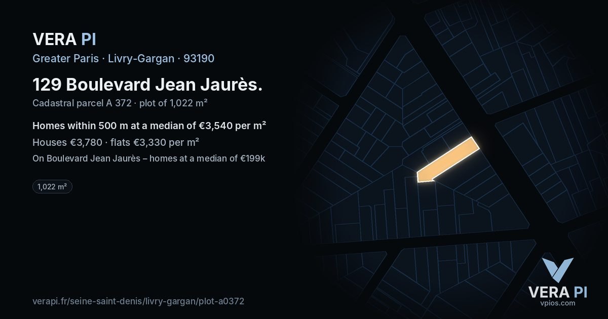 129 Boulevard Jean Jaurès, Livry-Gargan at night – the plot lit, the parcels around coloured by the prices near them