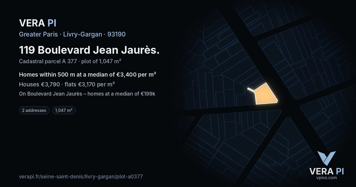 119 Boulevard Jean Jaurès, Livry-Gargan at night – the plot lit, the parcels around coloured by the prices near them