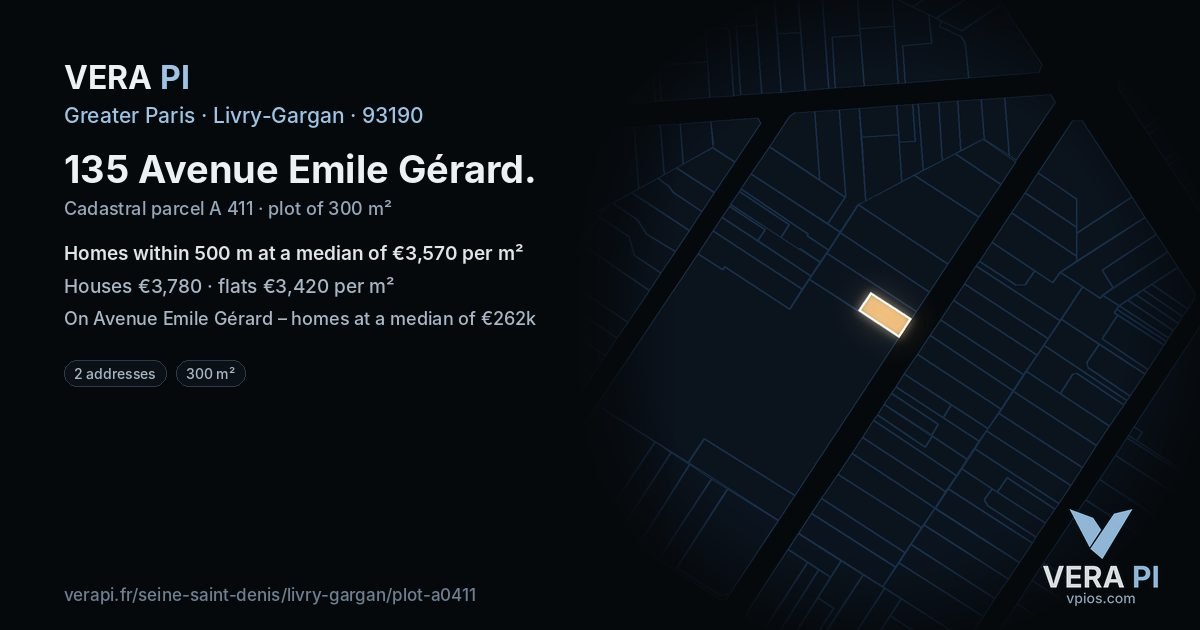 135 Avenue Emile Gérard, Livry-Gargan at night – the plot lit, the parcels around coloured by the prices near them