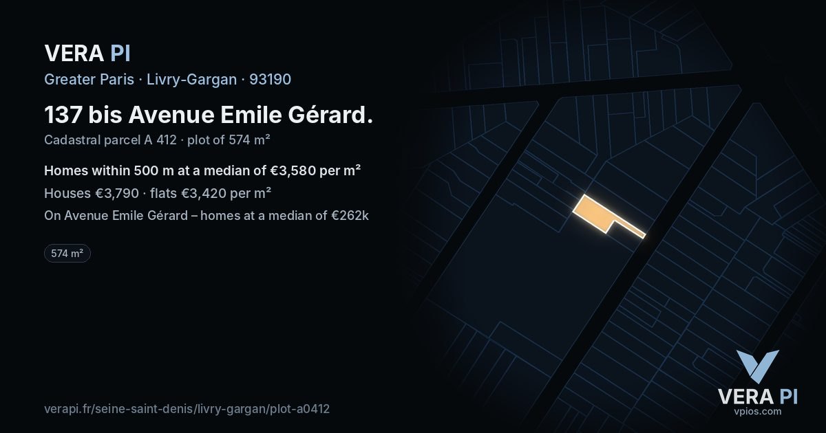 137 bis Avenue Emile Gérard, Livry-Gargan at night – the plot lit, the parcels around coloured by the prices near them