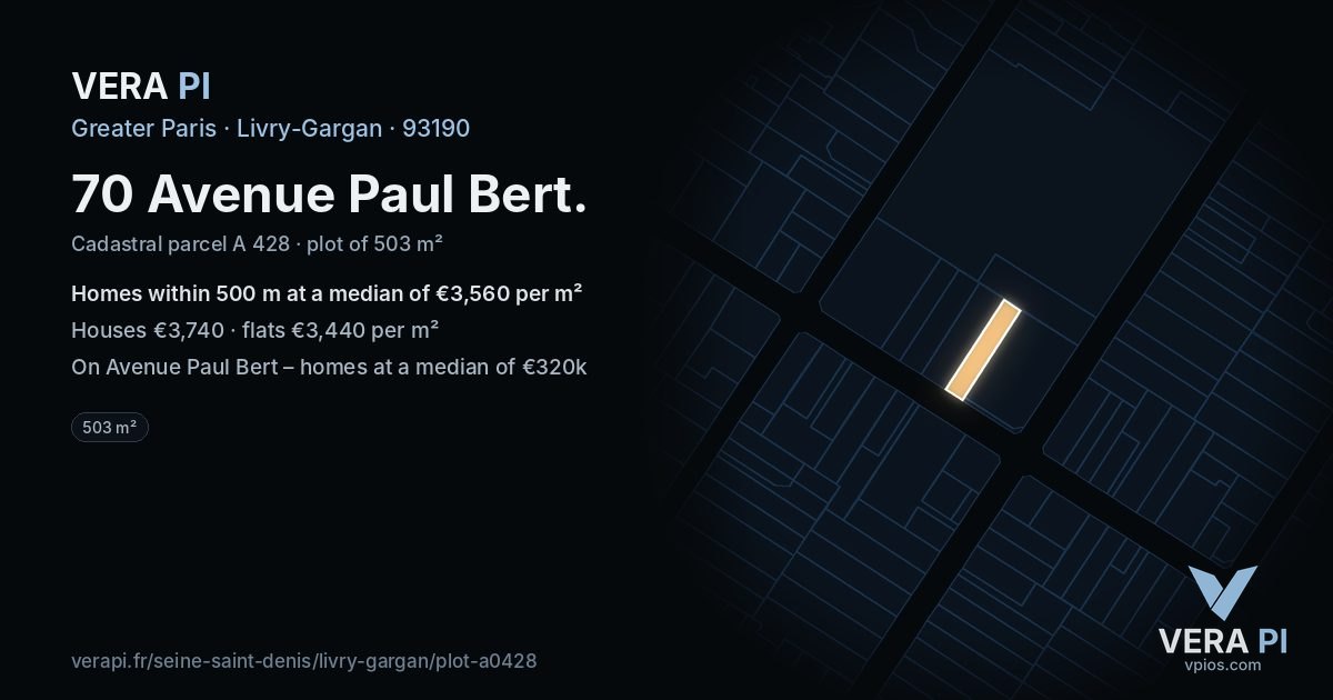 70 Avenue Paul Bert, Livry-Gargan at night – the plot lit, the parcels around coloured by the prices near them