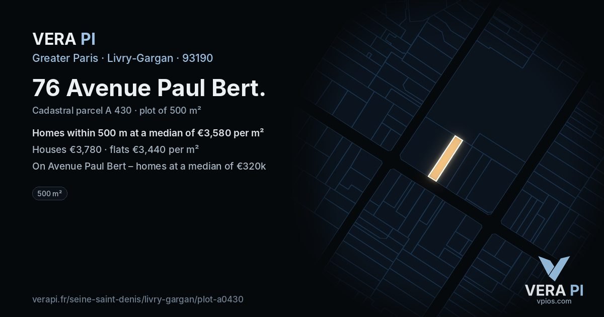 76 Avenue Paul Bert, Livry-Gargan at night – the plot lit, the parcels around coloured by the prices near them