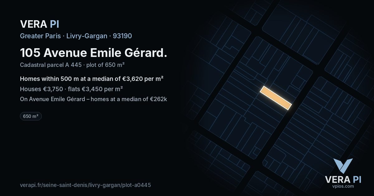 105 Avenue Emile Gérard, Livry-Gargan at night – the plot lit, the parcels around coloured by the prices near them