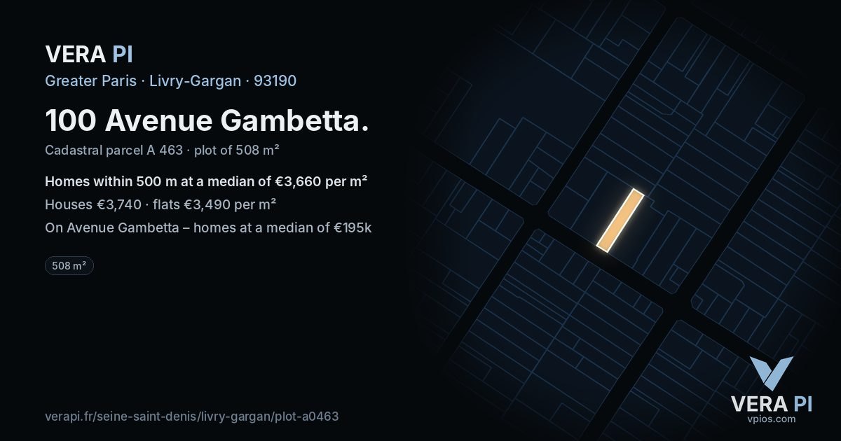 100 Avenue Gambetta, Livry-Gargan at night – the plot lit, the parcels around coloured by the prices near them