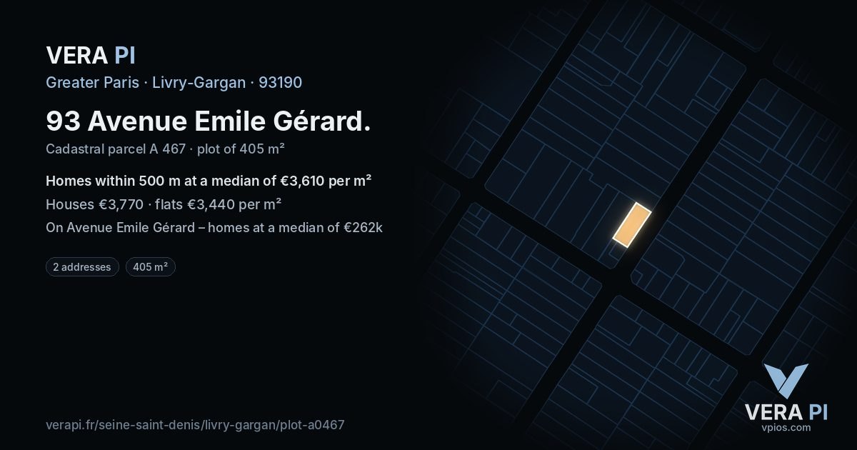 93 Avenue Emile Gérard, Livry-Gargan at night – the plot lit, the parcels around coloured by the prices near them