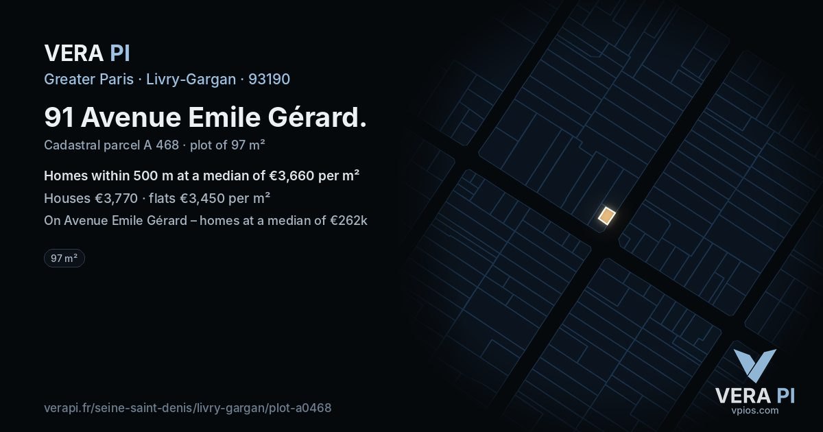 91 Avenue Emile Gérard, Livry-Gargan at night – the plot lit, the parcels around coloured by the prices near them