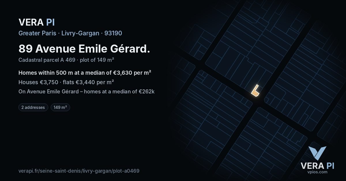 89 Avenue Emile Gérard, Livry-Gargan at night – the plot lit, the parcels around coloured by the prices near them