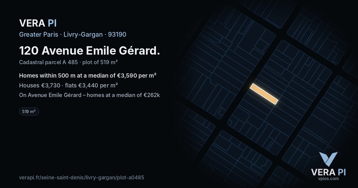 120 Avenue Emile Gérard, Livry-Gargan at night – the plot lit, the parcels around coloured by the prices near them
