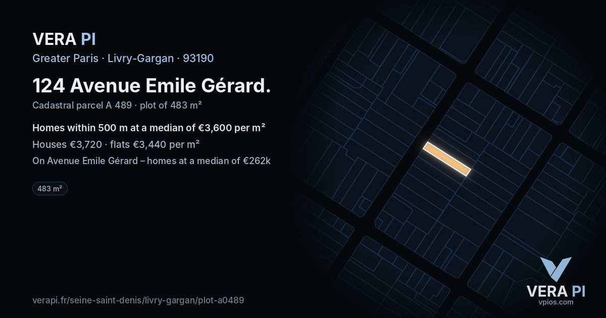 124 Avenue Emile Gérard, Livry-Gargan at night – the plot lit, the parcels around coloured by the prices near them