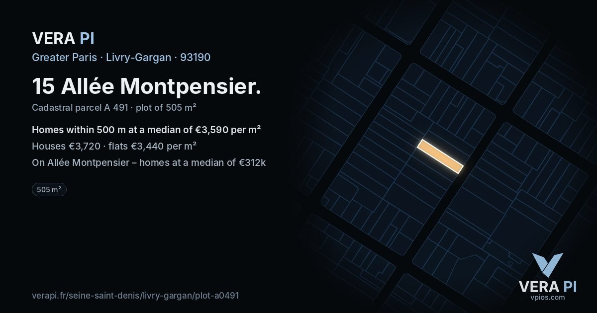 15 Allée Montpensier, Livry-Gargan at night – the plot lit, the parcels around coloured by the prices near them