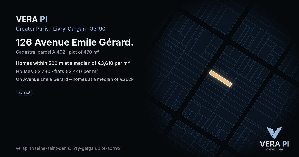 126 Avenue Emile Gérard, Livry-Gargan at night – the plot lit, the parcels around coloured by the prices near them