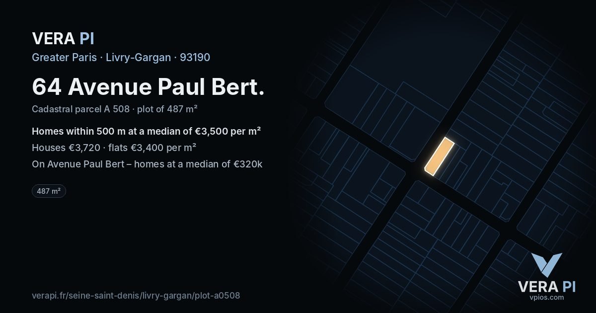 64 Avenue Paul Bert, Livry-Gargan at night – the plot lit, the parcels around coloured by the prices near them