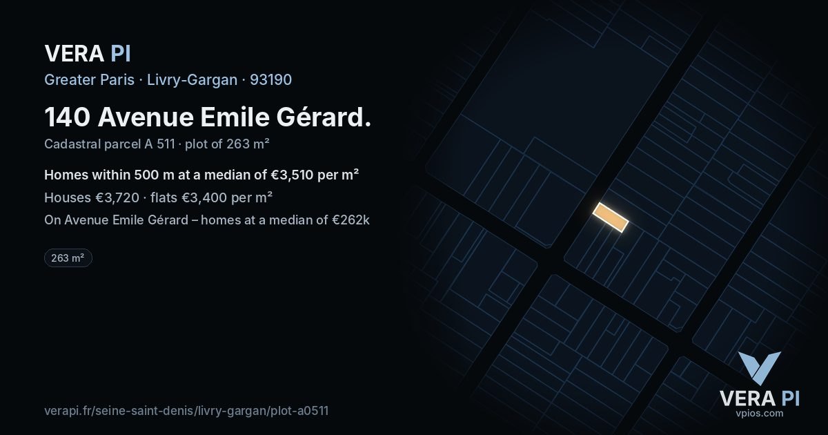 140 Avenue Emile Gérard, Livry-Gargan at night – the plot lit, the parcels around coloured by the prices near them