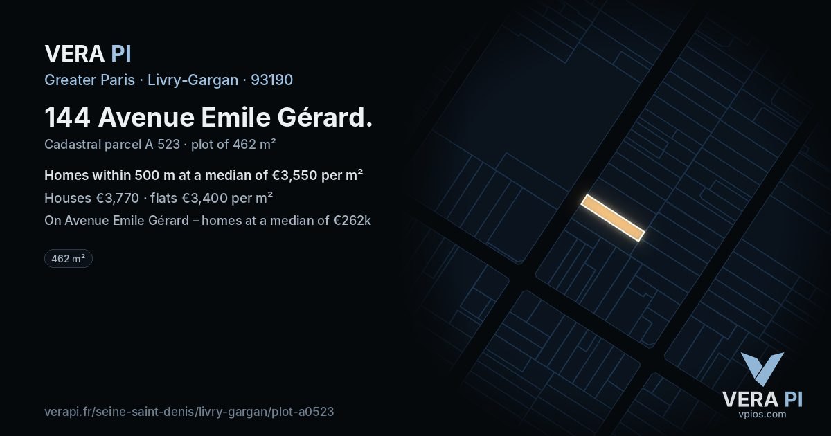 144 Avenue Emile Gérard, Livry-Gargan at night – the plot lit, the parcels around coloured by the prices near them