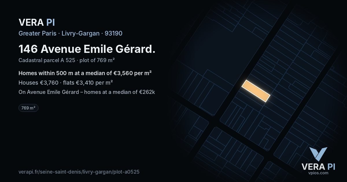 146 Avenue Emile Gérard, Livry-Gargan at night – the plot lit, the parcels around coloured by the prices near them