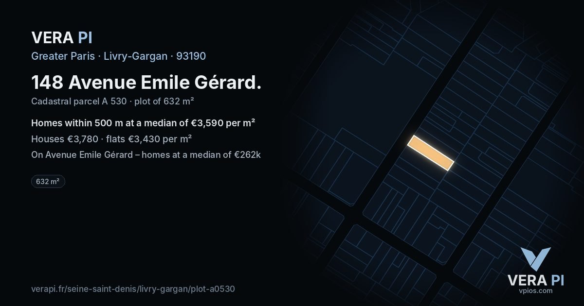 148 Avenue Emile Gérard, Livry-Gargan at night – the plot lit, the parcels around coloured by the prices near them