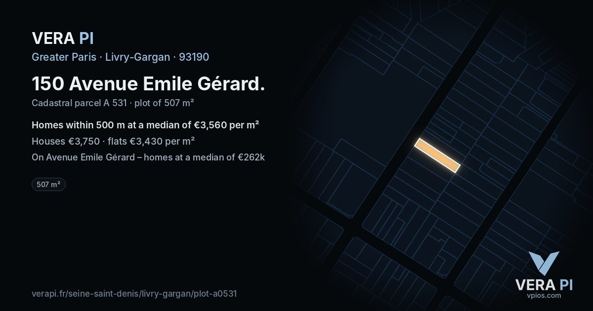 150 Avenue Emile Gérard, Livry-Gargan at night – the plot lit, the parcels around coloured by the prices near them