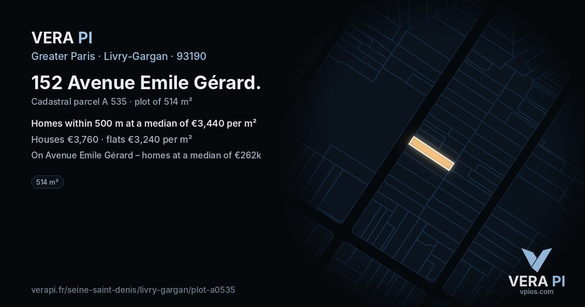 152 Avenue Emile Gérard, Livry-Gargan at night – the plot lit, the parcels around coloured by the prices near them