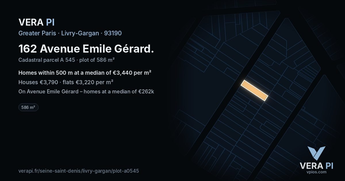 162 Avenue Emile Gérard, Livry-Gargan at night – the plot lit, the parcels around coloured by the prices near them