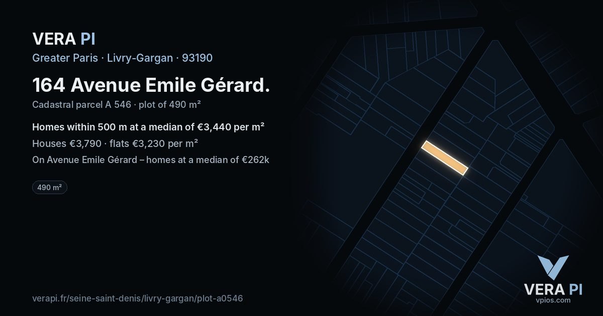 164 Avenue Emile Gérard, Livry-Gargan at night – the plot lit, the parcels around coloured by the prices near them