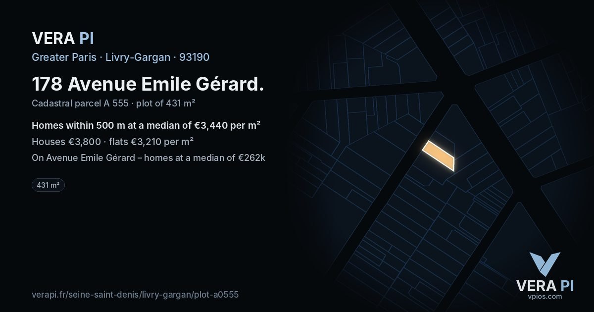 178 Avenue Emile Gérard, Livry-Gargan at night – the plot lit, the parcels around coloured by the prices near them