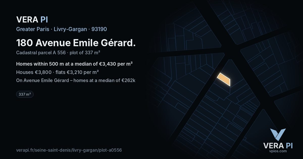 180 Avenue Emile Gérard, Livry-Gargan at night – the plot lit, the parcels around coloured by the prices near them