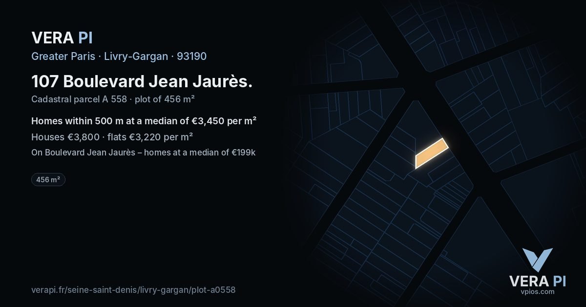 107 Boulevard Jean Jaurès, Livry-Gargan at night – the plot lit, the parcels around coloured by the prices near them