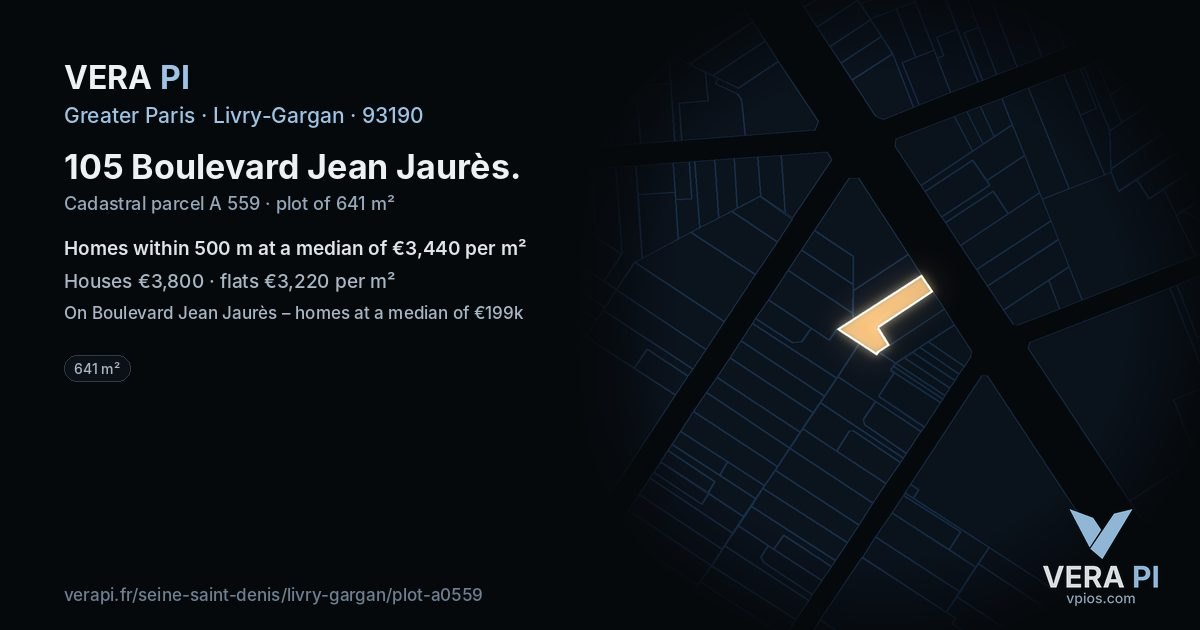 105 Boulevard Jean Jaurès, Livry-Gargan at night – the plot lit, the parcels around coloured by the prices near them