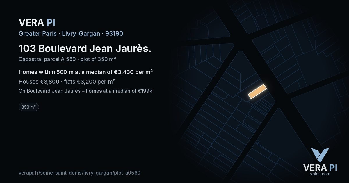 103 Boulevard Jean Jaurès, Livry-Gargan at night – the plot lit, the parcels around coloured by the prices near them