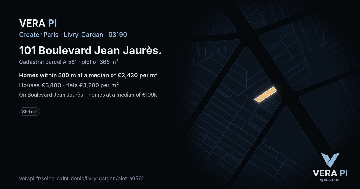101 Boulevard Jean Jaurès, Livry-Gargan at night – the plot lit, the parcels around coloured by the prices near them