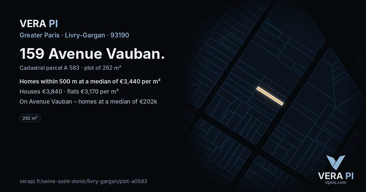 159 Avenue Vauban, Livry-Gargan at night – the plot lit, the parcels around coloured by the prices near them