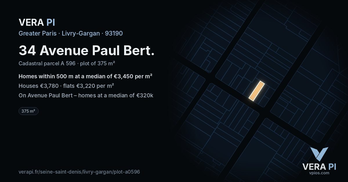 34 Avenue Paul Bert, Livry-Gargan at night – the plot lit, the parcels around coloured by the prices near them