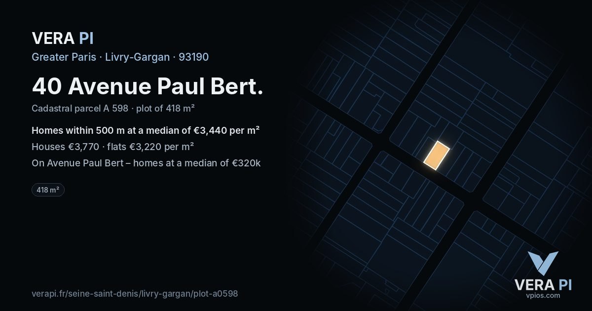 40 Avenue Paul Bert, Livry-Gargan at night – the plot lit, the parcels around coloured by the prices near them