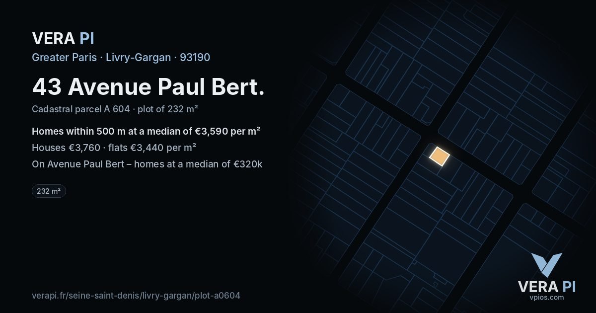 43 Avenue Paul Bert, Livry-Gargan at night – the plot lit, the parcels around coloured by the prices near them