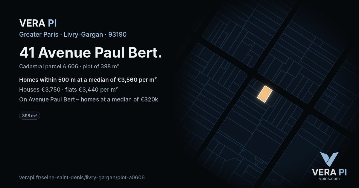 41 Avenue Paul Bert, Livry-Gargan at night – the plot lit, the parcels around coloured by the prices near them