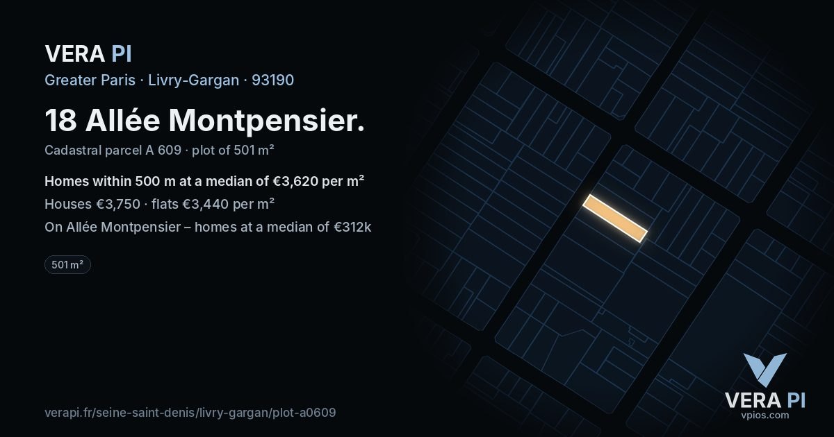 18 Allée Montpensier, Livry-Gargan at night – the plot lit, the parcels around coloured by the prices near them