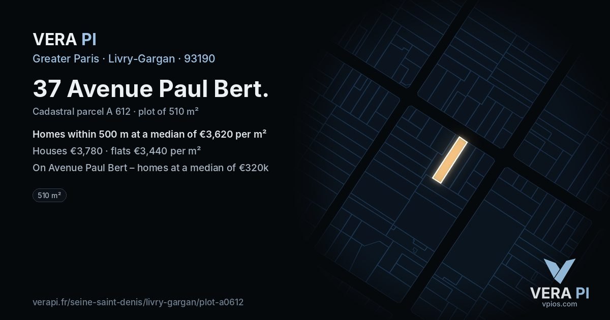 37 Avenue Paul Bert, Livry-Gargan at night – the plot lit, the parcels around coloured by the prices near them