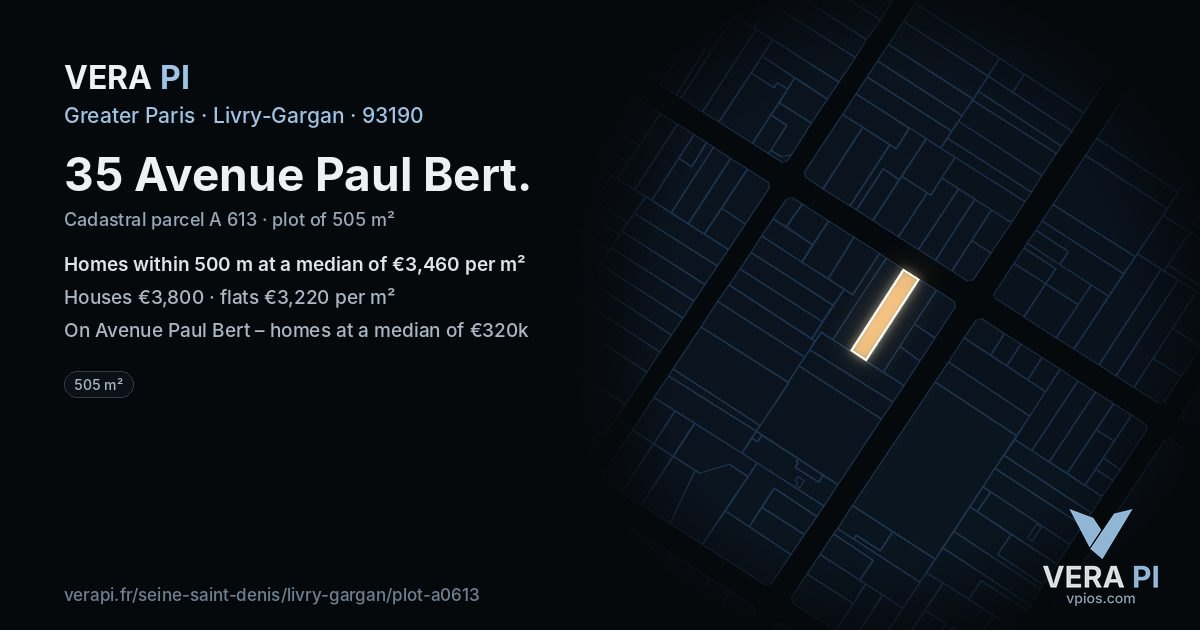 35 Avenue Paul Bert, Livry-Gargan at night – the plot lit, the parcels around coloured by the prices near them